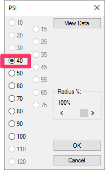 PSI dialog box, 40 option