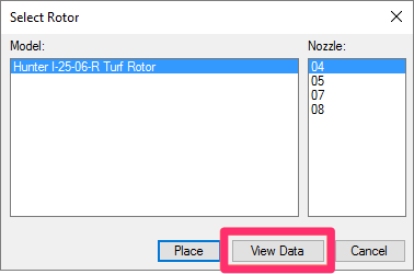 Select Rotor dialog box, View Data button