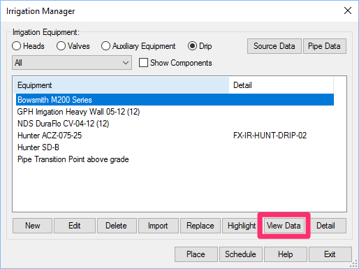 Irrigation Manager, View Data button