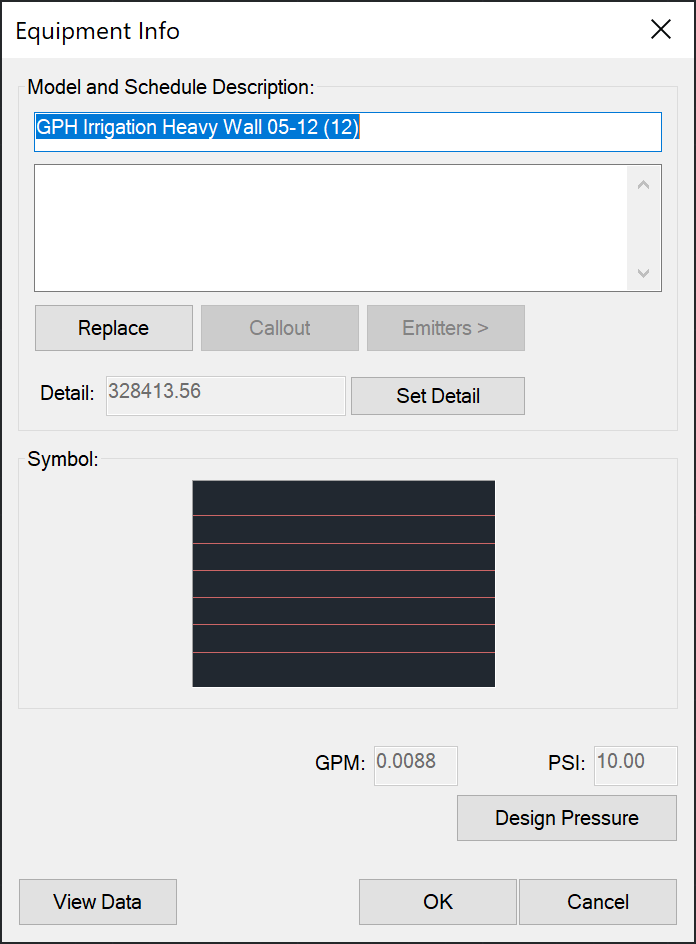 Equipment Info dialog box with entire description deleted