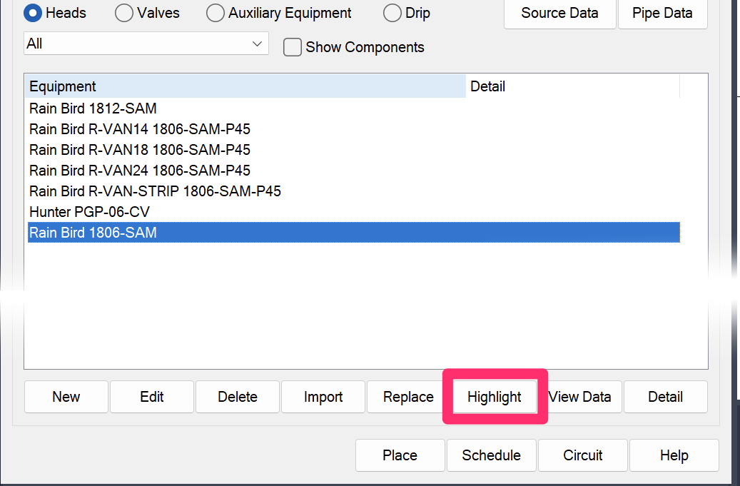 Irrigation Manager, Highlight button