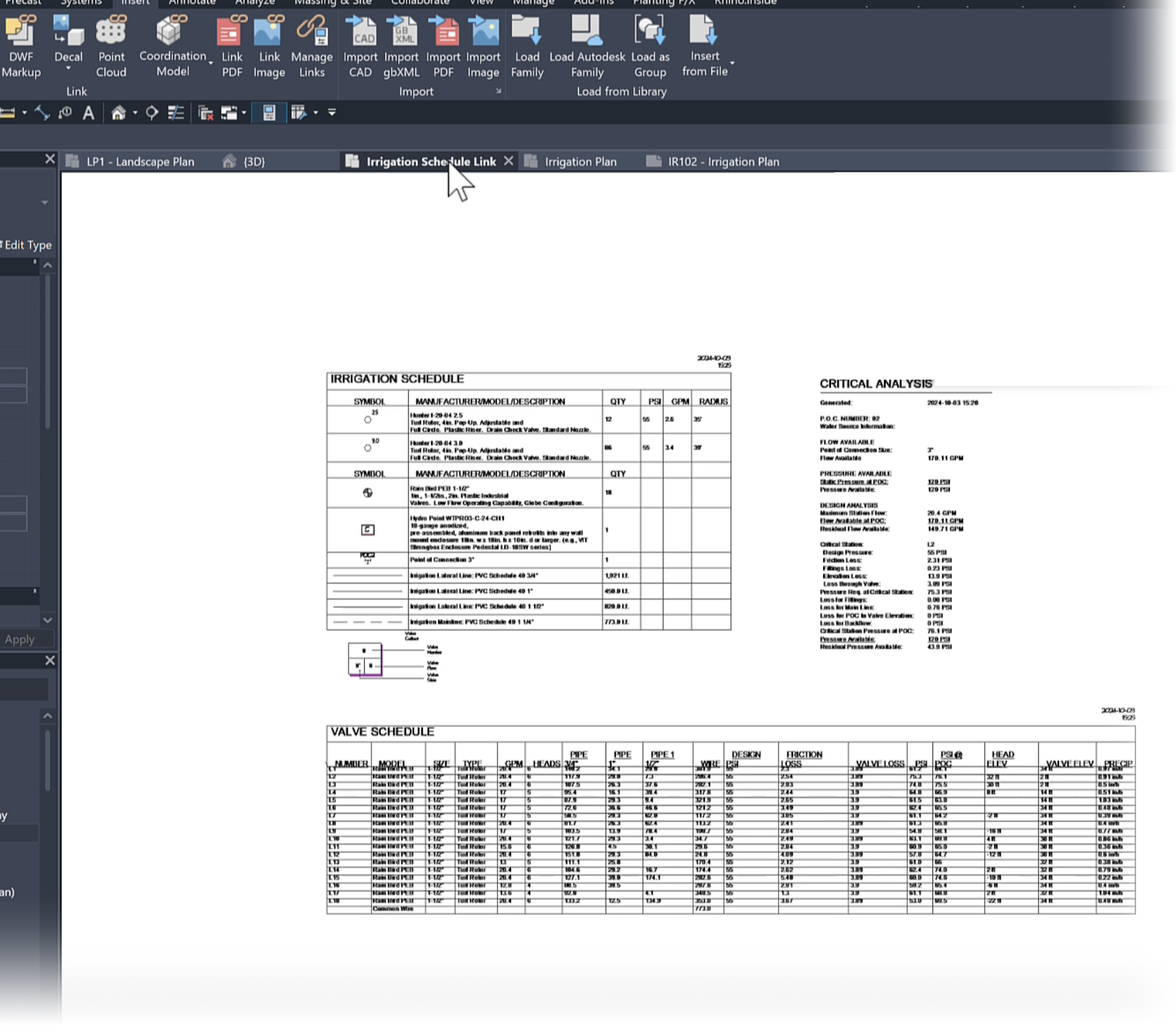 Example schedule view in Revit