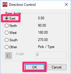 Direction Control dialog box, East option