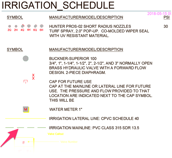 Irrigation Schedule incorrectly showingdashed line for mainline pipe