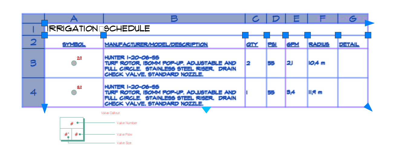 Border of exploded table-style schedule selected