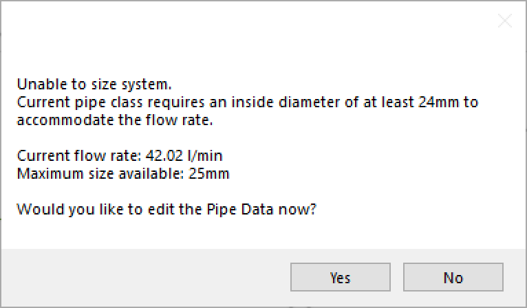 Unable to size system