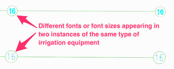 Two identical irrigation components with different font sizes