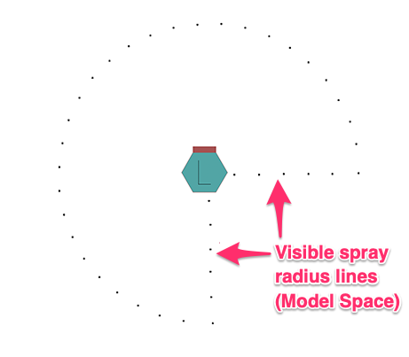 Visible spray radius lines in Model space