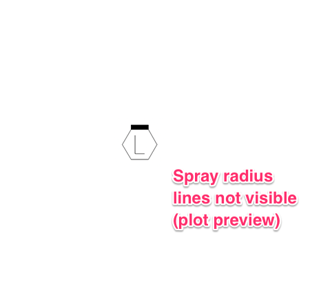 Spray radius lines not visible in plot preview