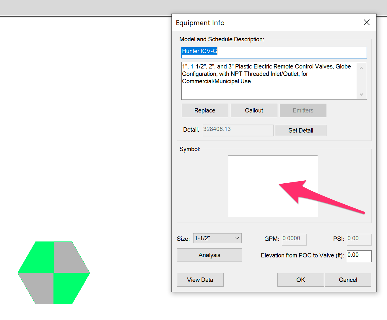 Blank thumbnail preview slide for irrigation equipment in Edit Equipment dialog box