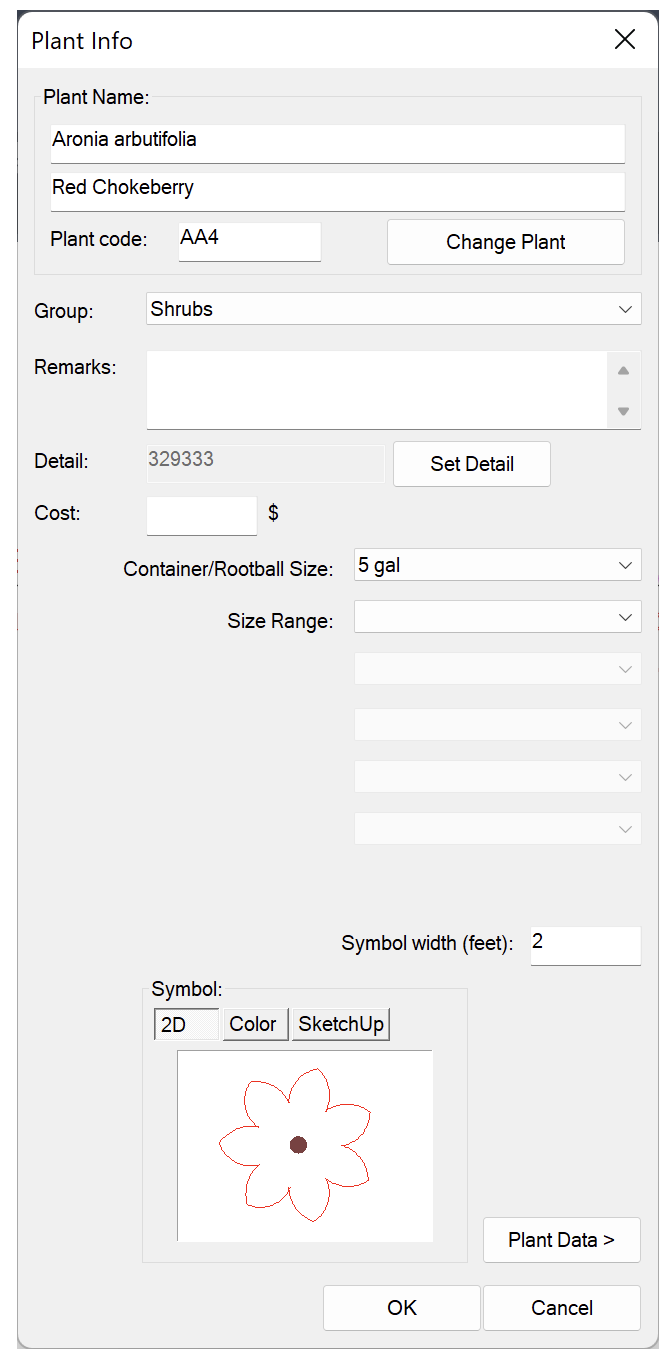 Plant Info dialog box