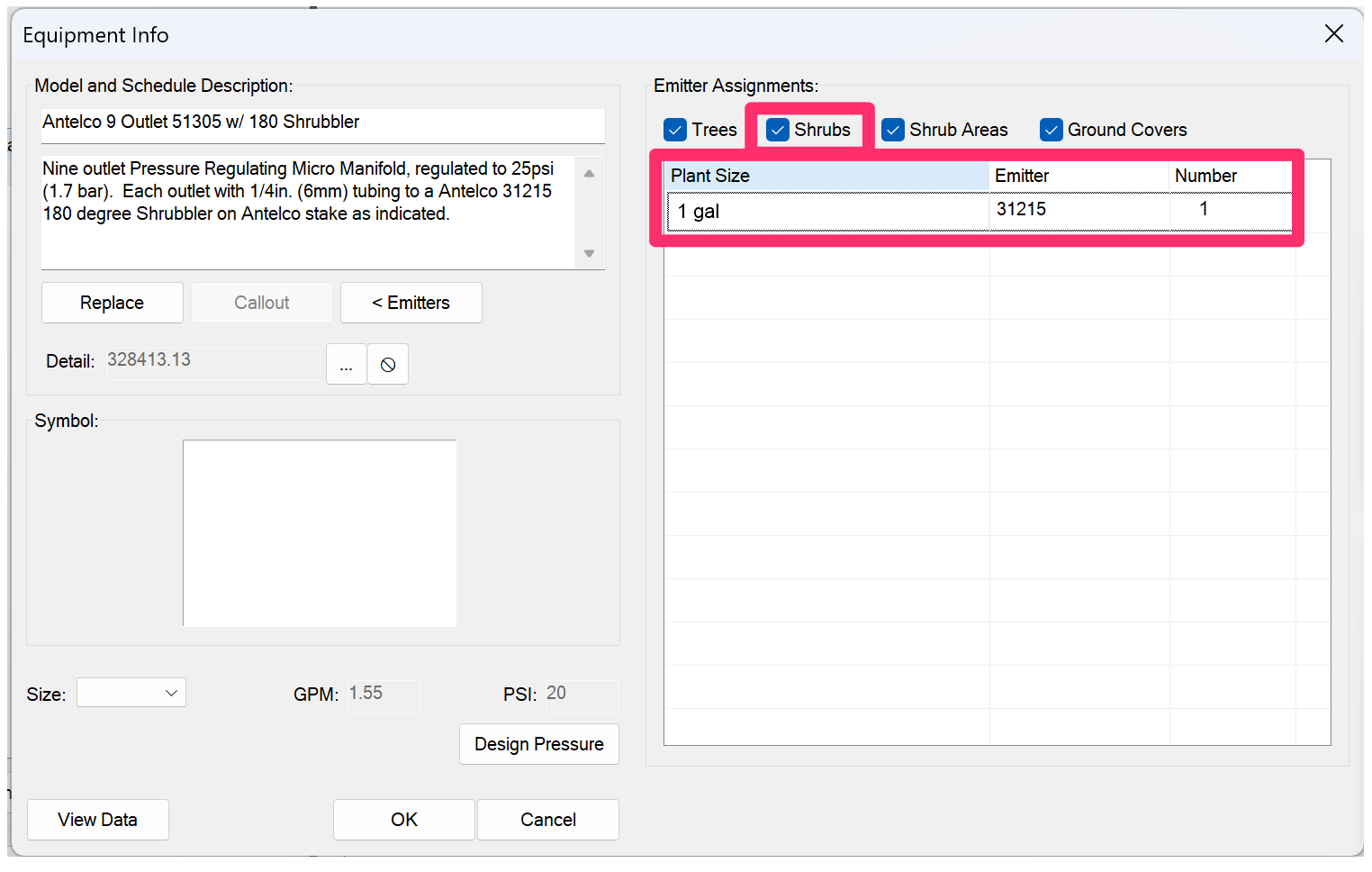 Equipment Info dialog box