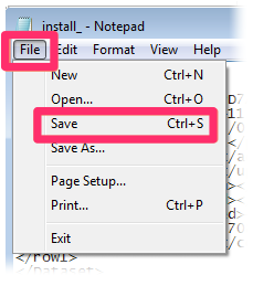 File menu, Save option