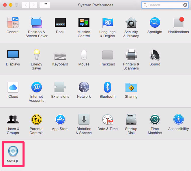 System Preferences, MySQL option