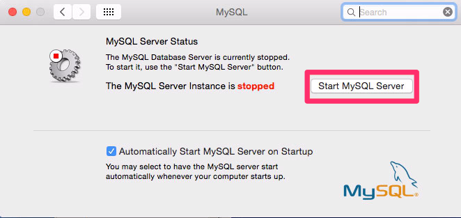 Clicking Start MySQL Server to start MySQL service