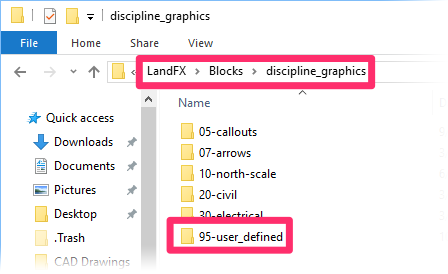 Moving a block's source files into the LandFX/Blocks/discipline_graphics/user_defined folder