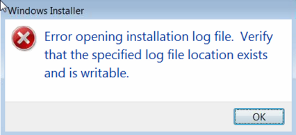 Error opening installation log file message