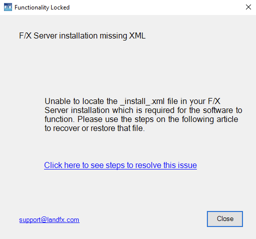 Functionality locked: F/X Server installation missing XML