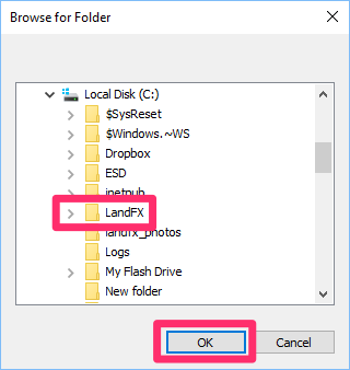 LandFX folder listed in Support File Search Path