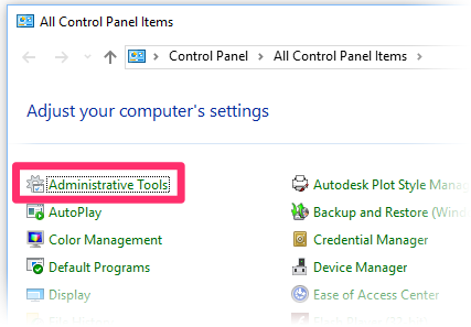Control Panel, Adminstrative Tools option