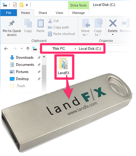 Copying the LandFX folder from old computer to a USB drive or shared online location