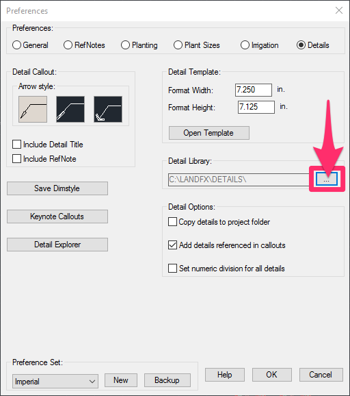 Detailes Preferences, Detail Library button