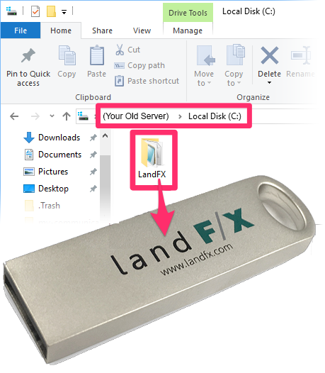 Copying the LandFX folder from old server to USB drive