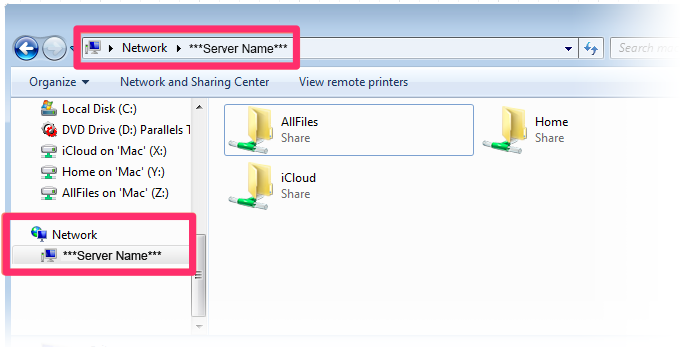 Windows Explorer, Network heading listing server