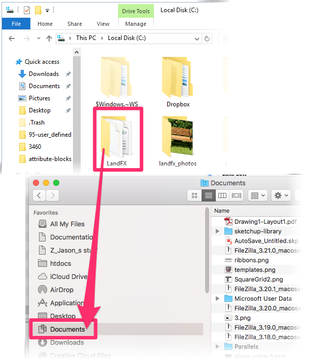 Copying LandFX folder from Windows side to Mac side