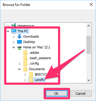 Browsing to and expanding the This PC entry in the Browse for FIle dialog box