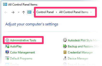 Control Panel, Adminitrative Tools option
