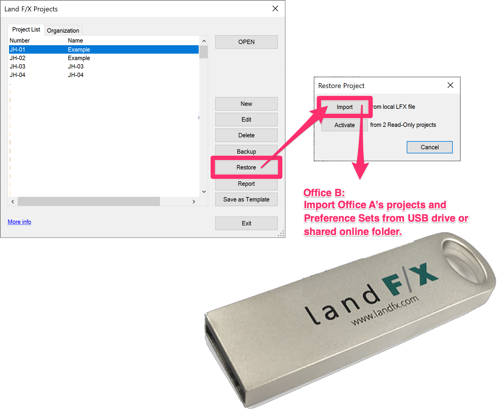 Restoring Land F/X data to a USB drive