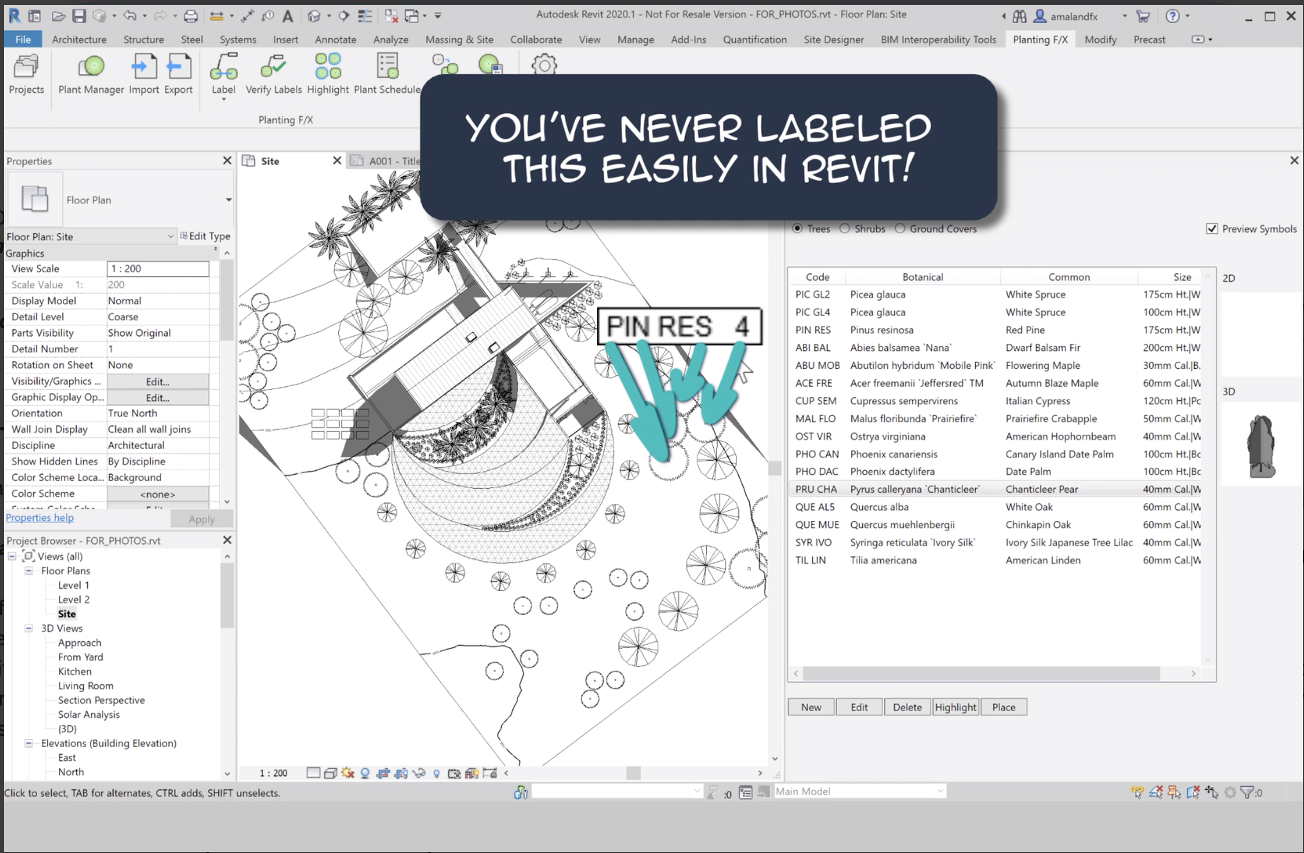 Labeling capability in the Planting F/X plugin for Revit