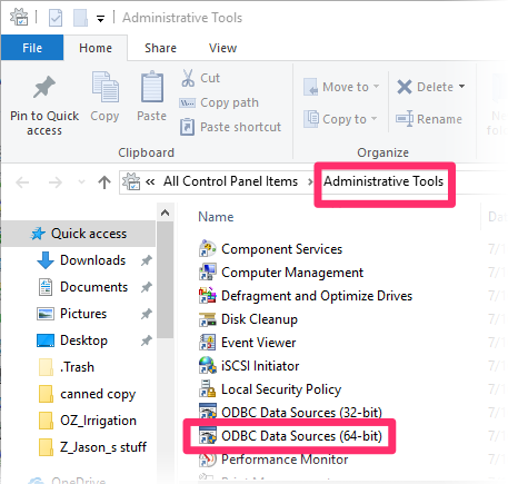 ODBC Data Sources folders
