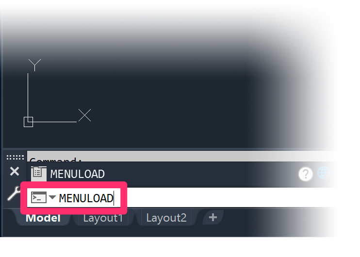 Typing MENULOAD in the AutoCAD Command line