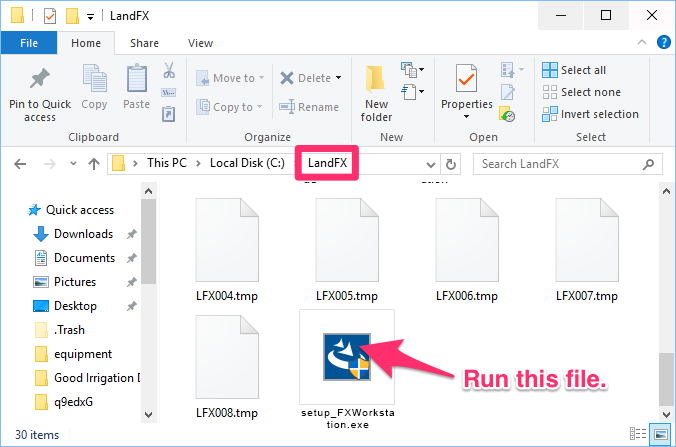 LandFX folder containing file setup_FXWorkstation