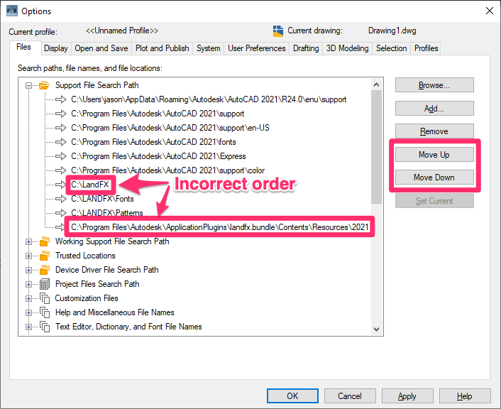 Folder paths listed in incorrect order in Support File Search Path