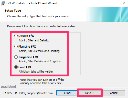 Land F/X plugin licenses, installation options