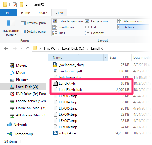 LandFX folder containing corrupt LAndFX.vlx file