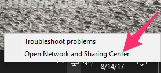 Network and sharing center menu option