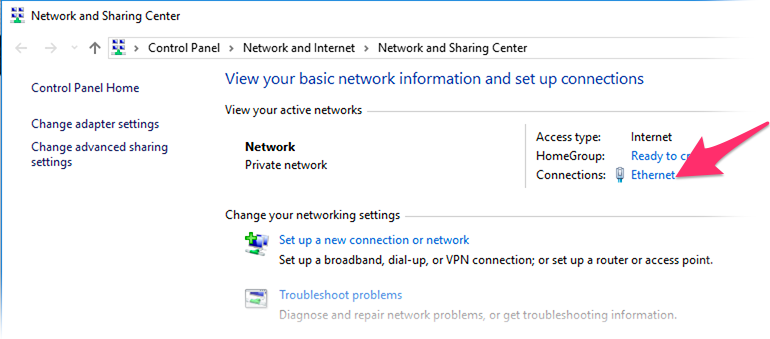 Selecting a network adapter to view its properties