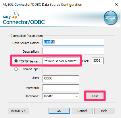 TCP/IP Server text field showing server name
