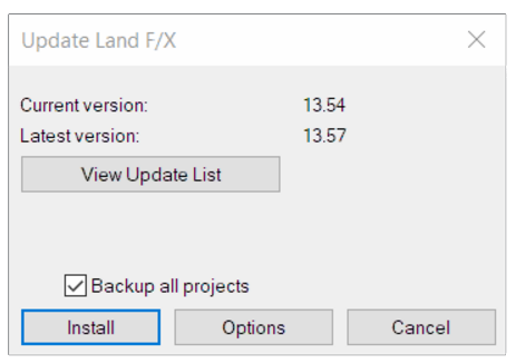 Update Land F/X dialog box