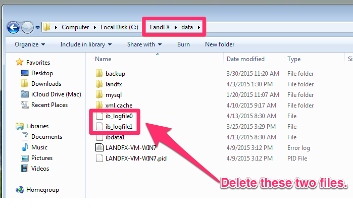 Deleting the log files from the folder LandFX/Data