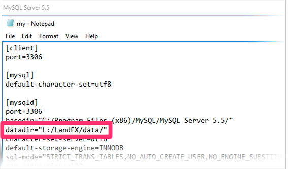 Correcting the datadir entry to reflect a LandFX folder on a letter drive