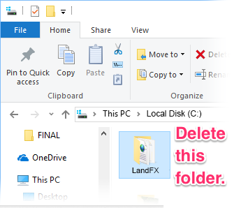 Deleting the LandFX folder