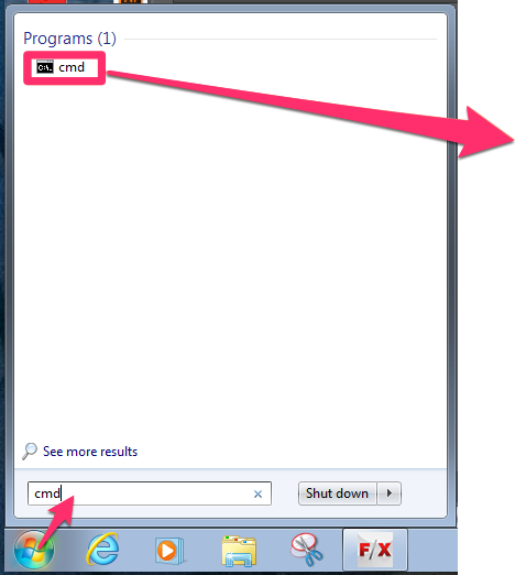 Opening the CMD screen from the Start menu