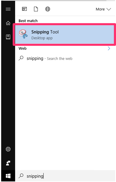 Windows Start menu, Snipping option