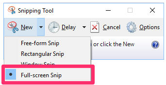 Snipping Tool, Full-screen Snip menu option