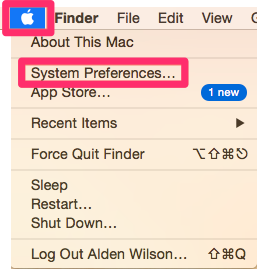 Apple menu, System Preferences option